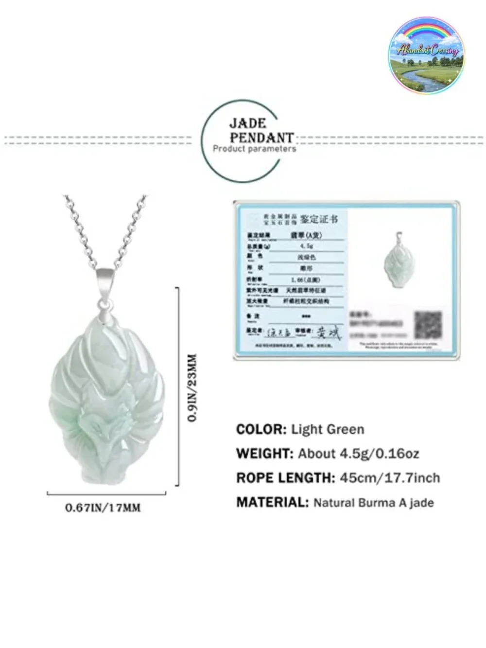 Genuine Grade A Jadeite Pendant Necklace with Certificate, Sterling Silver
